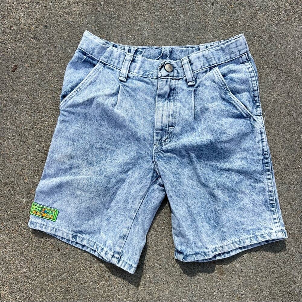 Vintage 80s Wrangler Sport kids acid wash pleated jean shorts Size 10
